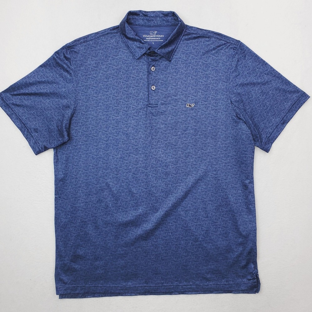 Vineyard Vines Polo Shirt Mens Large Blue Performance Geometric Golf Abstract